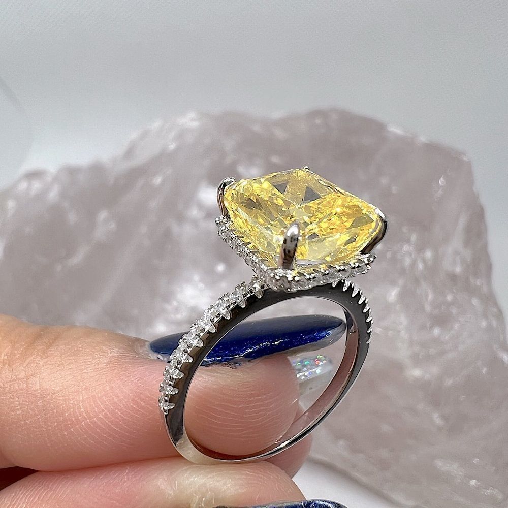Yellow canary radiant crush ice engagement ring bridal ring - Picture 10 of 10